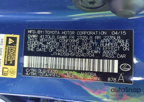 2015 Lexus Ct 200H из США, поврежденный, VIN JTHKD5BH5F2240704